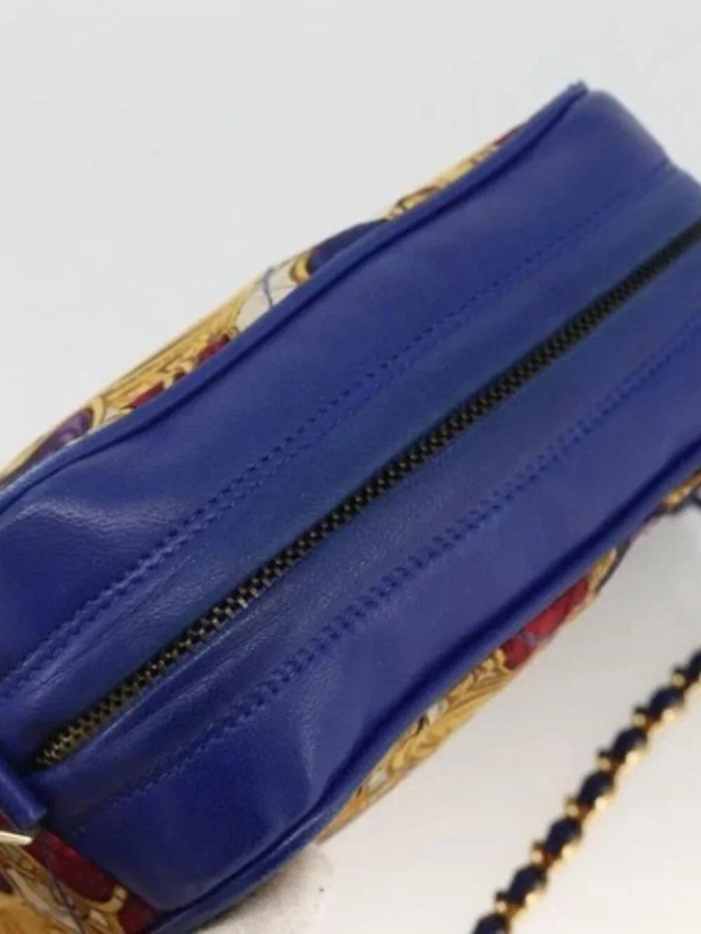 CHANEL Matelasse Chain Shoulder Bag Satin Blue Gold CC Auth BAZ668V